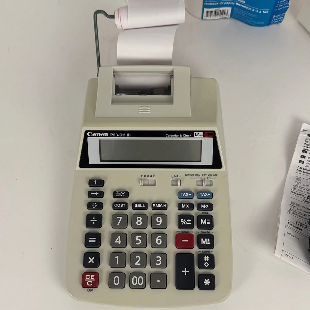Canon P23-DHIII Printing Calculator/adding Machine and Refill paper